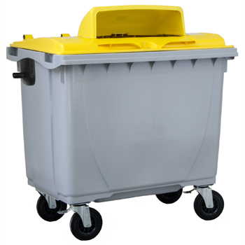 Bac plastique 660L opercule emballage gris/jaune 